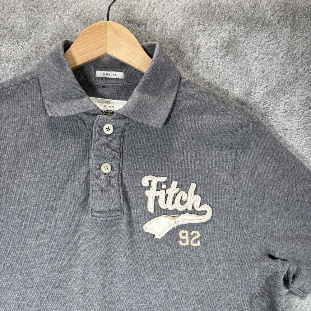 Vintage Abercrombie & Fitch Polo Shirt Men XL Gray Short Sleeve Muscle Logo Y2K
